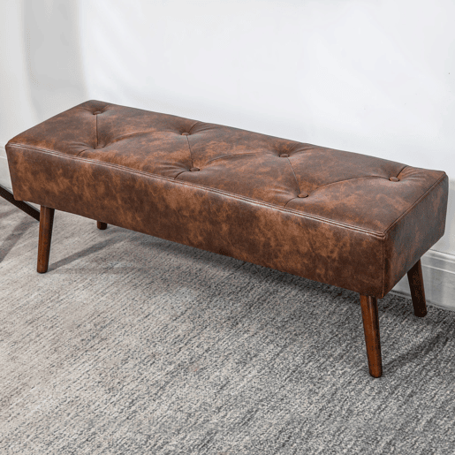 HOMCOM Banco de Pé de Cama Multifuncional Banco Pé de Cama Clássico Banco Dormitório com Pés de Madeira e Assento Acolchoado Carga 120 kg para Entrada Corredor 114x38x42 cm Marrom