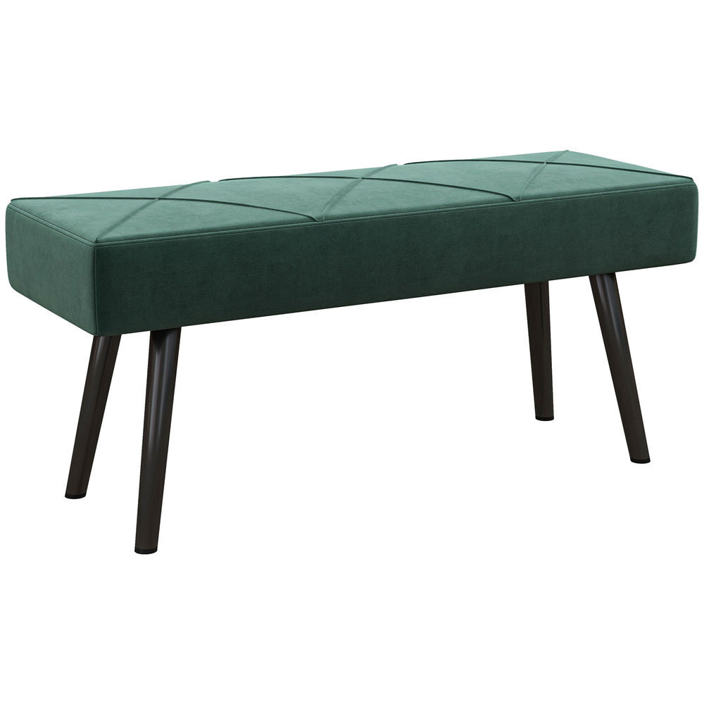 Homcom taburete pie de cama multifuncional, banco pie de cama moderno, banco dormitorio con asiento acolchado y patas de acero, carga 120 kg, para entrada, pasillo, salón, 100x36x45 cm, verde