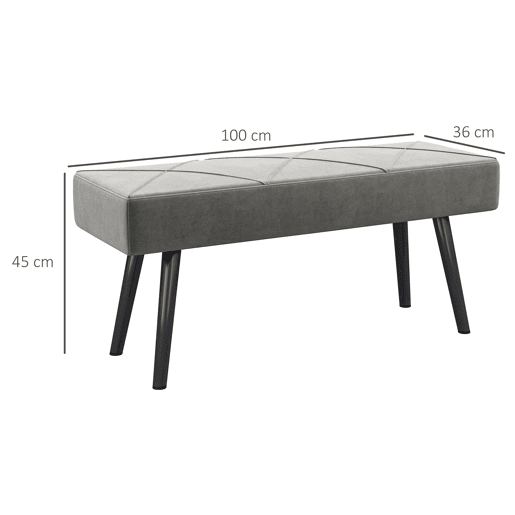 HOMCOM Banco de Pé de Cama Multifuncional Banco de Pé de Cama Moderno Banco de Dormitório com Pés de Aço e Assento Acolchoado Carga Máxima 120 kg Entrada Corredor 100x36x45 cm Cinza