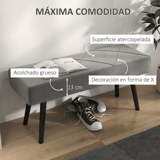 HOMCOM Banco de Pé de Cama Multifuncional Banco de Pé de Cama Moderno Banco de Dormitório com Pés de Aço e Assento Acolchoado Carga Máxima 120 kg Entrada Corredor 100x36x45 cm Cinza