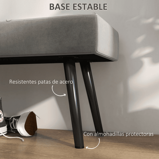 HOMCOM Banco de Pé de Cama Multifuncional Banco de Pé de Cama Moderno Banco de Dormitório com Pés de Aço e Assento Acolchoado Carga Máxima 120 kg Entrada Corredor 100x36x45 cm Cinza