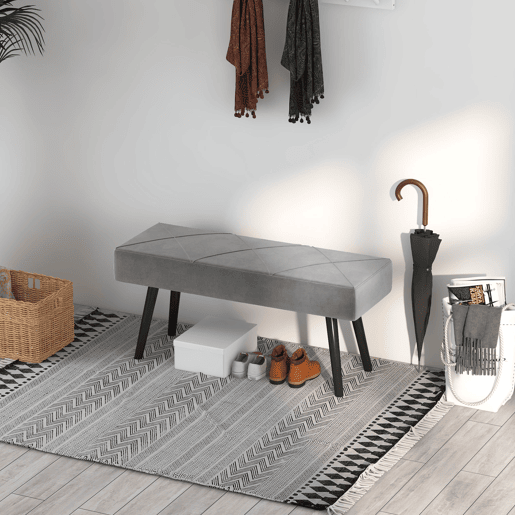 HOMCOM Banco de Pé de Cama Multifuncional Banco de Pé de Cama Moderno Banco de Dormitório com Pés de Aço e Assento Acolchoado Carga Máxima 120 kg Entrada Corredor 100x36x45 cm Cinza