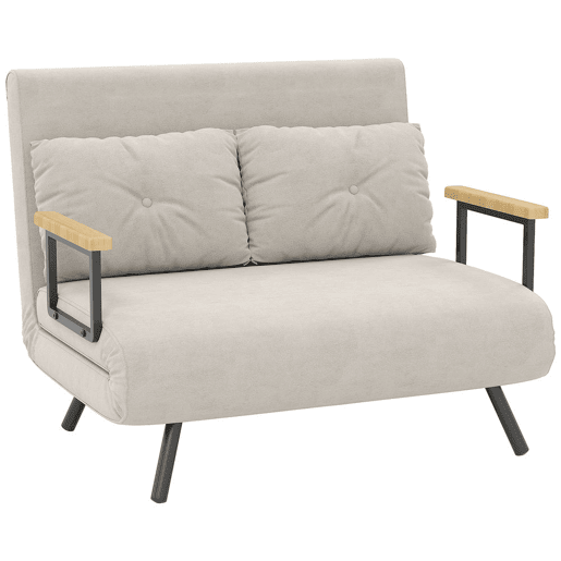 HOMCOM Sofá Cama Convertível em Cama de 2 Lugares Dobrável com Encosto Ajustável em 5 Níveis e 2 Almofadas Acolchoadas 102x73x81 cm Bege Claro