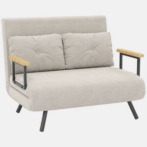 HOMCOM Sofá Cama Convertível em Cama de 2 Lugares Dobrável com Encosto Ajustável em 5 Níveis e 2 Almofadas Acolchoadas 102x73x81 cm Bege Claro