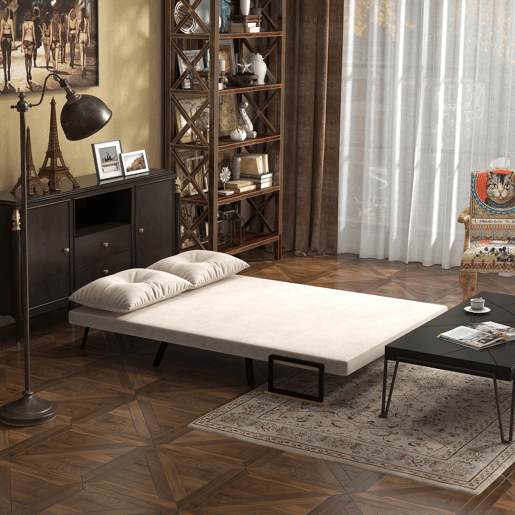 HOMCOM Sofá Cama Convertível em Cama de 2 Lugares Dobrável com Encosto Ajustável em 5 Níveis e 2 Almofadas Acolchoadas 102x73x81 cm Bege Claro