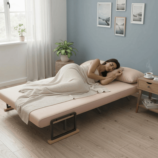 HOMCOM Sofá Cama Convertível em Cama de 2 Lugares Dobrável com Encosto Ajustável em 5 Níveis e 2 Almofadas Acolchoadas 102x73x81 cm Bege Claro