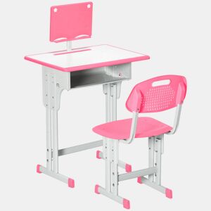 HOMCOM Conjunto de Secretária e Cadeira para Crianças de 6-12 Anos Secretária Infantil com Altura Ajustável 1 Gaveta 1 Suporte para Lápis e 1 Prateleira para Livros 60x45x90-120 cm Rosa