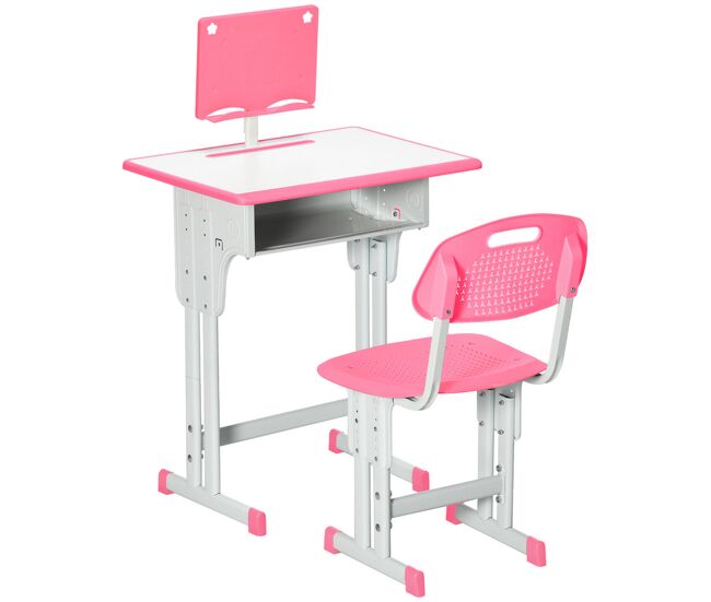 Homcom juego de escritorio y silla para niños de 6-12 años escritorio infantil altura ajustable con 1 cajón 1 ranura para lápiz y 1 estante para