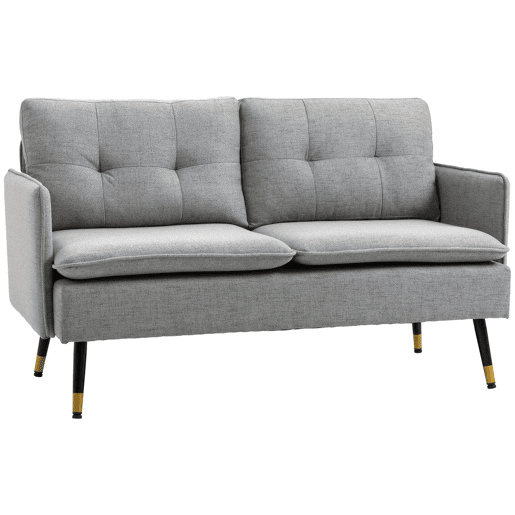 HOMCOM Sofá de 2 Lugares Sofá Moderno Estofado em Poliéster com 4 Almofadas Apoio para os Braços e Pés de Aço para Sala de Estar Escritório Carga Máxima 240 kg 139x68x80 cm Cinza