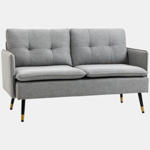 HOMCOM Sofá de 2 Lugares Sofá Moderno Estofado em Poliéster com 4 Almofadas Apoio para os Braços e Pés de Aço para Sala de Estar Escritório Carga Máxima 240 kg 139x68x80 cm Cinza