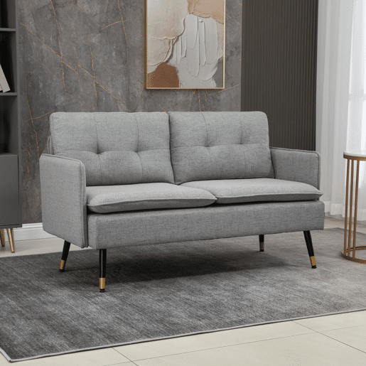 HOMCOM Sofá de 2 Lugares Sofá Moderno Estofado em Poliéster com 4 Almofadas Apoio para os Braços e Pés de Aço para Sala de Estar Escritório Carga Máxima 240 kg 139x68x80 cm Cinza