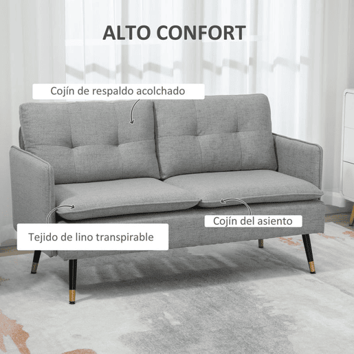 HOMCOM Sofá de 2 Lugares Sofá Moderno Estofado em Poliéster com 4 Almofadas Apoio para os Braços e Pés de Aço para Sala de Estar Escritório Carga Máxima 240 kg 139x68x80 cm Cinza