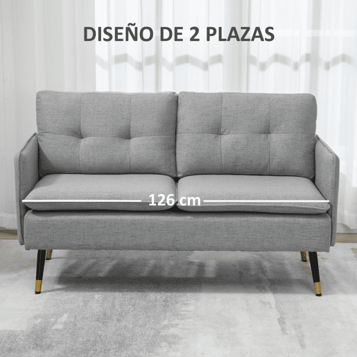 HOMCOM Sofá de 2 Lugares Sofá Moderno Estofado em Poliéster com 4 Almofadas Apoio para os Braços e Pés de Aço para Sala de Estar Escritório Carga Máxima 240 kg 139x68x80 cm Cinza