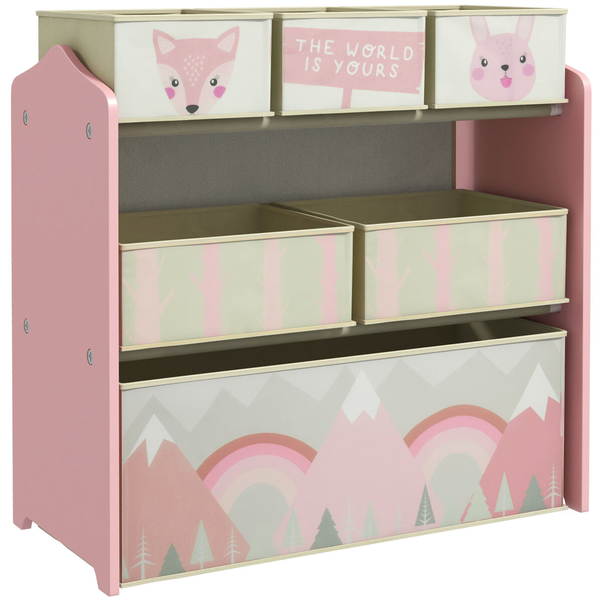 Zonekiz estantería infantil para juguetes con 6 cajas de tela no tejida extraíbles organizador juguetes para niños de 3-8 años para dormitorio guardería 63x30x66 cm rosa