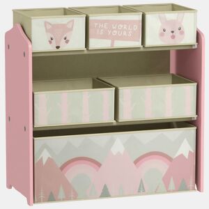 ZONEKIZ Estante para Brinquedos com 6 Caixas de Tecido não Tecido Amovíveis Organizador de Brinquedos para Crianças de 3-8 Anos para Dormitório 63x30x66 cm Rosa