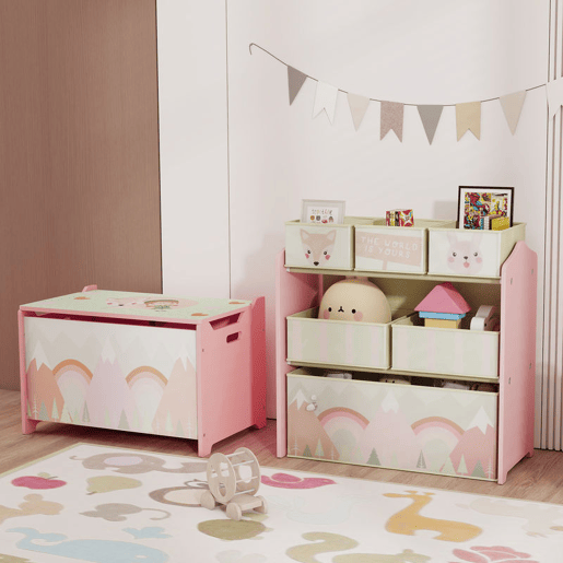 ZONEKIZ Estante para Brinquedos com 6 Caixas de Tecido não Tecido Amovíveis Organizador de Brinquedos para Crianças de 3-8 Anos para Dormitório 63x30x66 cm Rosa