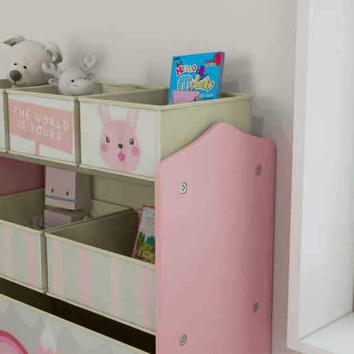 ZONEKIZ Estante para Brinquedos com 6 Caixas de Tecido não Tecido Amovíveis Organizador de Brinquedos para Crianças de 3-8 Anos para Dormitório 63x30x66 cm Rosa