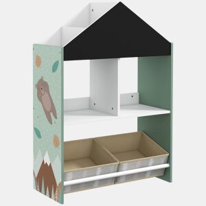 ZONEKIZ Estante para Brinquedos Organizador Infantil com Prateleiras Abertas e 2 Caixas de Tecido não Tecido Amovíveis para Sala de Jogos Dormitório Escola Infantil 62,4x26,5x90 cm Verde