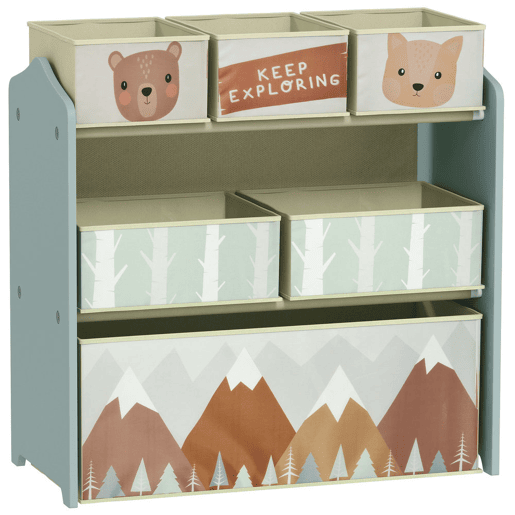 ZONEKIZ Estante para Brinquedos com 6 Caixas de Tecido não Tecido Amovíveis Organizador de Brinquedos para Crianças de 3-8 Anos para Dormitório 63x30x66 cm Verde