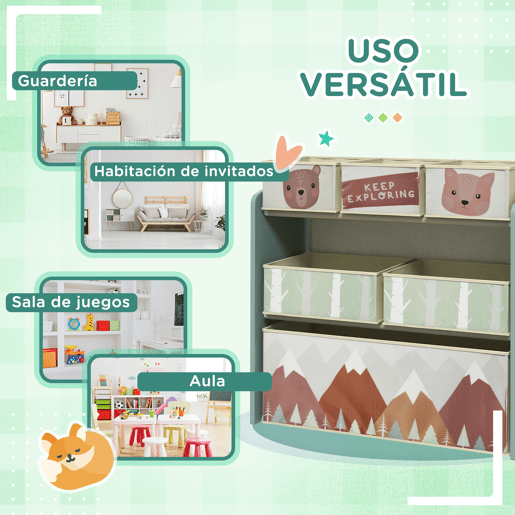 ZONEKIZ Estante para Brinquedos com 6 Caixas de Tecido não Tecido Amovíveis Organizador de Brinquedos para Crianças de 3-8 Anos para Dormitório 63x30x66 cm Verde