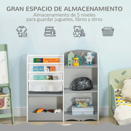 ZONEKIZ Organizador de Brinquedos Estante para Crianças com Prateleiras Abertas para Dormitório Sala de Jogos Escola Infantil 85x26x84 cm Cinza
