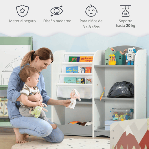 ZONEKIZ Organizador de Brinquedos Estante para Crianças com Prateleiras Abertas para Dormitório Sala de Jogos Escola Infantil 85x26x84 cm Cinza