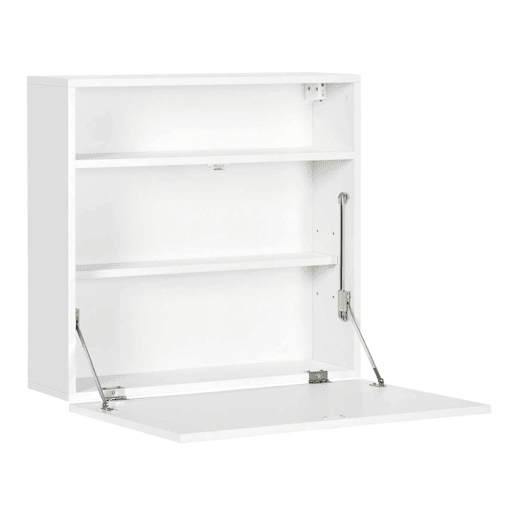 HOMCOM Secretária de Parede Moderna Mesa Dobrável de Parede Multifuncional com Prateleiras de Armazenamento Carga 40 kg para Dormitório Sala de Estar Escritório 64x20x60 cm Branco