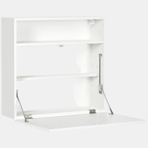 HOMCOM Secretária de Parede Moderna Mesa Dobrável de Parede Multifuncional com Prateleiras de Armazenamento Carga 40 kg para Dormitório Sala de Estar Escritório 64x20x60 cm Branco