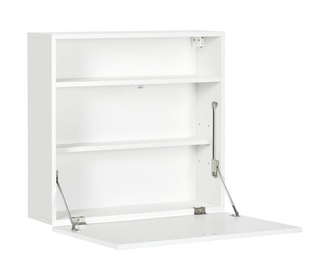 Homcom mesa plegable de pared moderno escritorio flotante multifuncional con estantes de almacenamiento carga 40 kg para dormitorio salón oficina 64x20x60 cm blanco