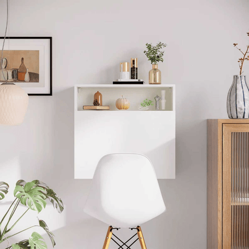 HOMCOM Secretária de Parede Moderna Mesa Dobrável de Parede Multifuncional com Prateleiras de Armazenamento Carga 40 kg para Dormitório Sala de Estar Escritório 64x20x60 cm Branco