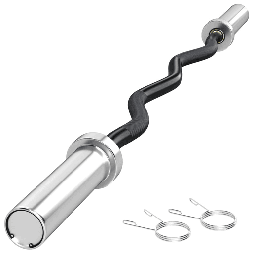 SPORTNOW Barra de Pesos de Aço 120 cm Barra Curl EZ Ø50 mm com 2 Grampos Carga 100 kg Barra Olimpica para Discos de Ø5 cm Treino em Ginásio Casa Prata e Preto