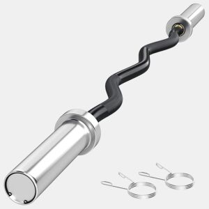 SPORTNOW Barra de Pesos de Aço 120 cm Barra Curl EZ Ø50 mm com 2 Grampos Carga 100 kg Barra Olimpica para Discos de Ø5 cm Treino em Ginásio Casa Prata e Preto