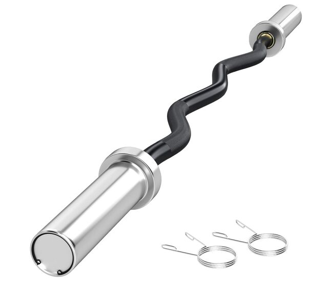 Sportnow barra de pesas de acero 120 cm 8 kg barra curl ez ø50 mm con 2 presillas carga 100 kg barra olímpica para los discos de ø5 cm entrenamiento en gimnasio casa negro y plata