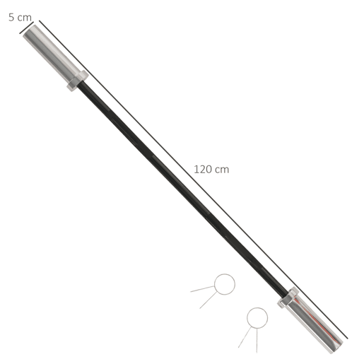 SPORTNOW Barra de Pesos de Aço 120 cm Barra Curl EZ Ø50 mm com 2 Grampos Carga 100 kg Barra Olimpica para Discos de Ø5 cm Treino em Ginásio Casa Prata e Preto