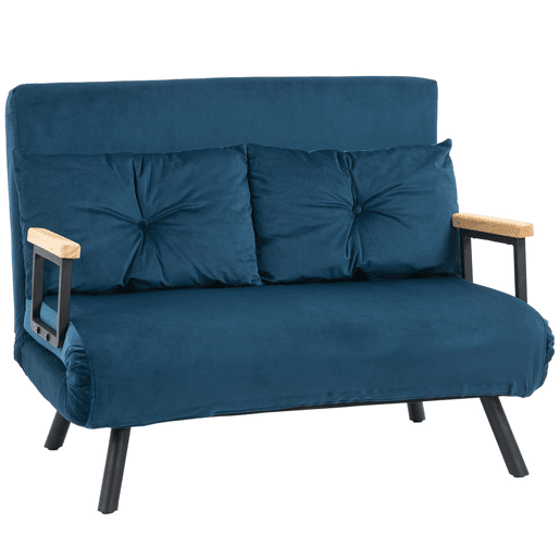 HOMCOM Sofá Cama Sofá Convertível em Cama de 2 Lugares Dobrável com Encosto Ajustável em 5 Níveis e 2 Almofadas Acolchoadas para Escritório Dormitório Sala de Estar 102x73x81 cm Azul