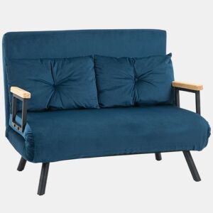 HOMCOM Sofá Cama Sofá Convertível em Cama de 2 Lugares Dobrável com Encosto Ajustável em 5 Níveis e 2 Almofadas Acolchoadas para Escritório Dormitório Sala de Estar 102x73x81 cm Azul