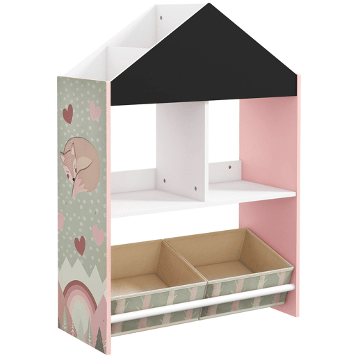 ZONEKIZ Estante para Brinquedos Organizador Infantil com Prateleiras Abertas e 2 Caixas de Tecido não Tecido Amovíveis para Sala de Jogos Dormitório Escola Infantil 62,4x26,5x90 cm Rosa