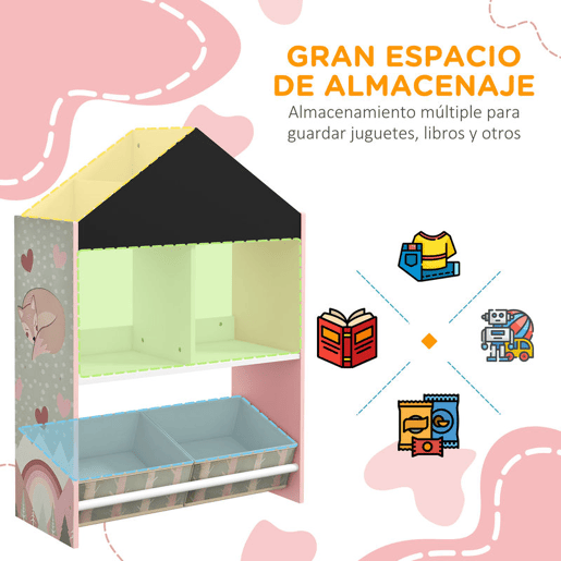 ZONEKIZ Estante para Brinquedos Organizador Infantil com Prateleiras Abertas e 2 Caixas de Tecido não Tecido Amovíveis para Sala de Jogos Dormitório Escola Infantil 62,4x26,5x90 cm Rosa