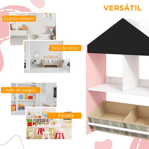 ZONEKIZ Estante para Brinquedos Organizador Infantil com Prateleiras Abertas e 2 Caixas de Tecido não Tecido Amovíveis para Sala de Jogos Dormitório Escola Infantil 62,4x26,5x90 cm Rosa