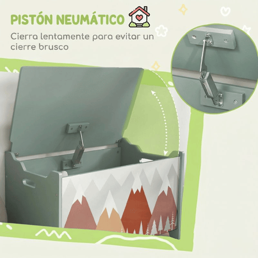 ZONEKIZ Baú de Brinquedos Organizador de Brinquedos para Crianças de 3 a 8 Anos com Estampado em Animais Carga 20 kg para Livros Roupas Dormitório Sala de Estar 60x37x39 cm Verde