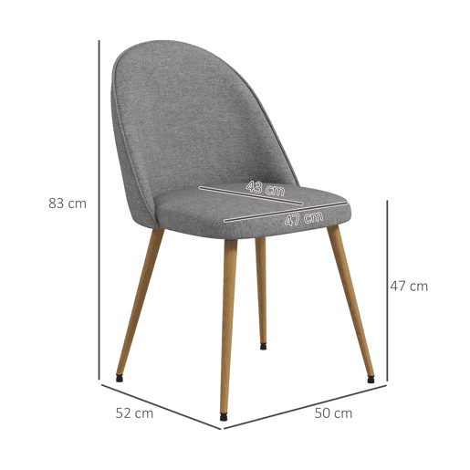 HOMCOM Conjunto de 2 Cadeiras Sala de Jantar Cadeiras de Cozinha Estofadas em Tecido de Linho com Pés de Aço para Sala de Estar Escritório Carga Máxima 120 kg 50x52x83 cm Cinza