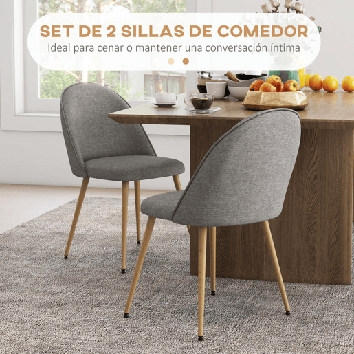 HOMCOM Conjunto de 2 Cadeiras Sala de Jantar Cadeiras de Cozinha Estofadas em Tecido de Linho com Pés de Aço para Sala de Estar Escritório Carga Máxima 120 kg 50x52x83 cm Cinza