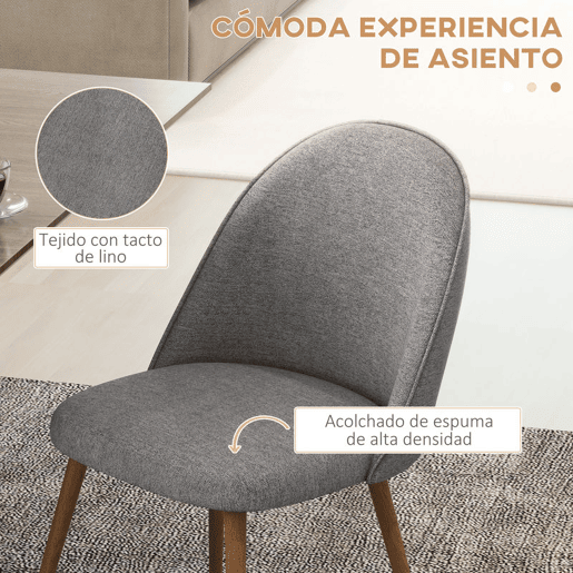 HOMCOM Conjunto de 2 Cadeiras Sala de Jantar Cadeiras de Cozinha Estofadas em Tecido de Linho com Pés de Aço para Sala de Estar Escritório Carga Máxima 120 kg 50x52x83 cm Cinza
