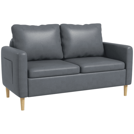 HOMCOM Sofá de 2 Lugares Sofá Moderno Estofado em Poliéster com 2 Bolsos Laterais Apoio para os braços e Pés de Madeira para Sala de Estar Escritório Carga 200 kg 143x76x83 cm Cinza