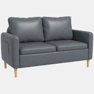 HOMCOM Sofá de 2 Lugares Sofá Moderno Estofado em Poliéster com 2 Bolsos Laterais Apoio para os braços e Pés de Madeira para Sala de Estar Escritório Carga 200 kg 143x76x83 cm Cinza
