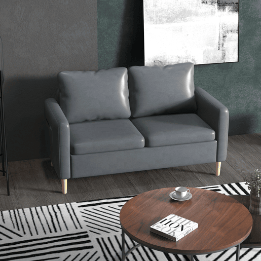 HOMCOM Sofá de 2 Lugares Sofá Moderno Estofado em Poliéster com 2 Bolsos Laterais Apoio para os braços e Pés de Madeira para Sala de Estar Escritório Carga 200 kg 143x76x83 cm Cinza