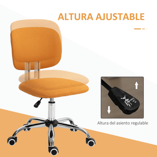 Vinsetto Cadeira de Escritório sem Braços Cadeira de Escritório Giratória Estofada em Tecido com Altura Ajustável Estilo Moderno Carga 120 kg 48x53x80-90 cm Laranja