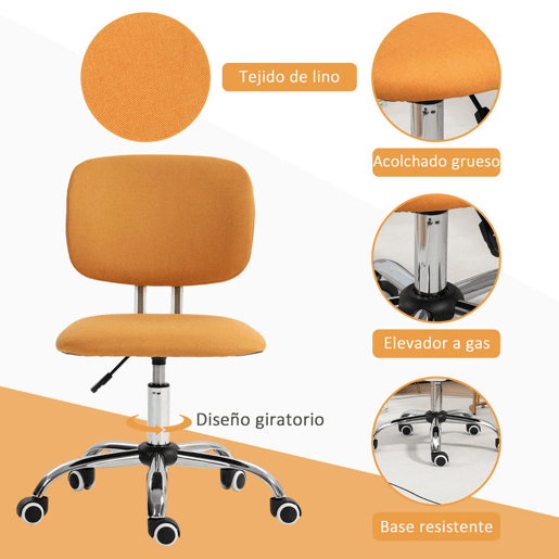 Vinsetto Cadeira de Escritório sem Braços Cadeira de Escritório Giratória Estofada em Tecido com Altura Ajustável Estilo Moderno Carga 120 kg 48x53x80-90 cm Laranja