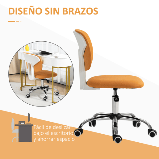 Vinsetto Cadeira de Escritório sem Braços Cadeira de Escritório Giratória Estofada em Tecido com Altura Ajustável Estilo Moderno Carga 120 kg 48x53x80-90 cm Laranja