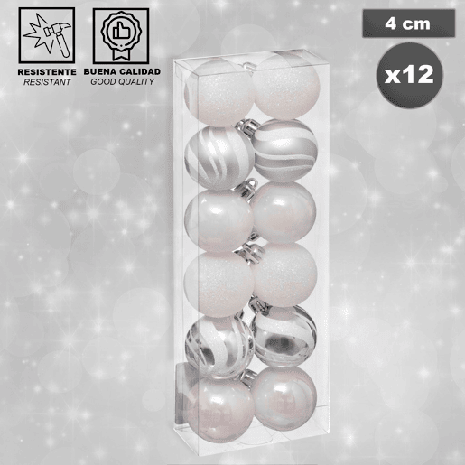 Muitas de 12 bolas de Natal de 40 mm. Design variado